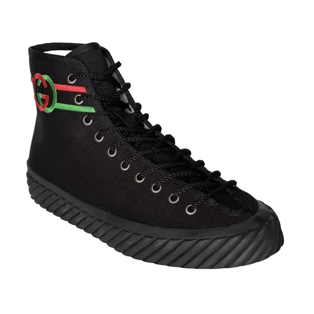 NIB Gucci Fabric Black High-top Sneakers 12.5 US (Gucci 11.5) 703033 Spain